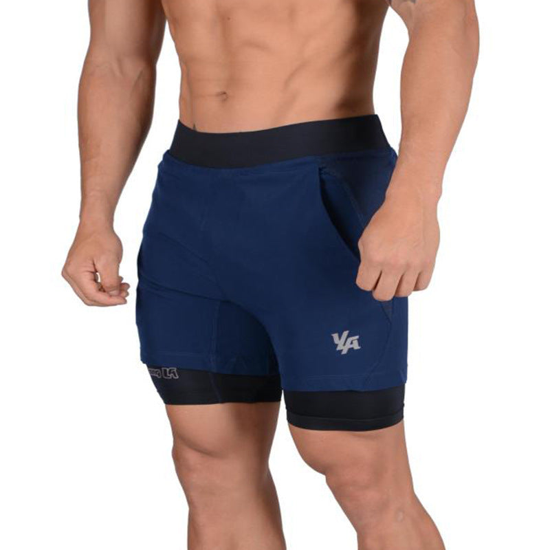 Running Shorts Summer Men's Gym Fitness Bodybuilding Training Quick-drying Shorts Men's Jogging Running Sports 2-in-1 Shorts