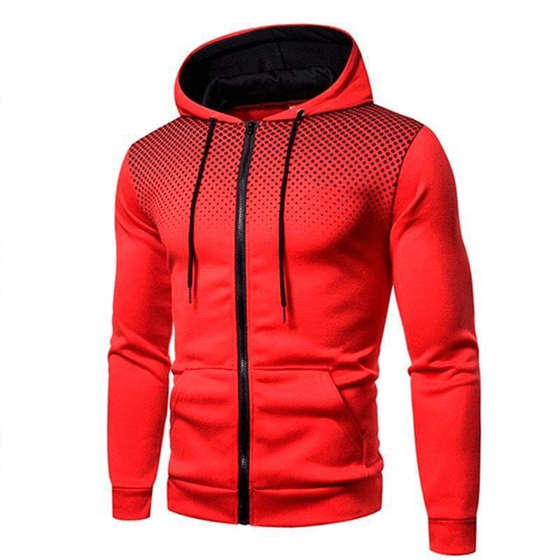 Men's Sports Casual Full Zipper Long-Sleeved Hooded Sweater with Pockets Jogging Track and Filed Gym Training Hoodie