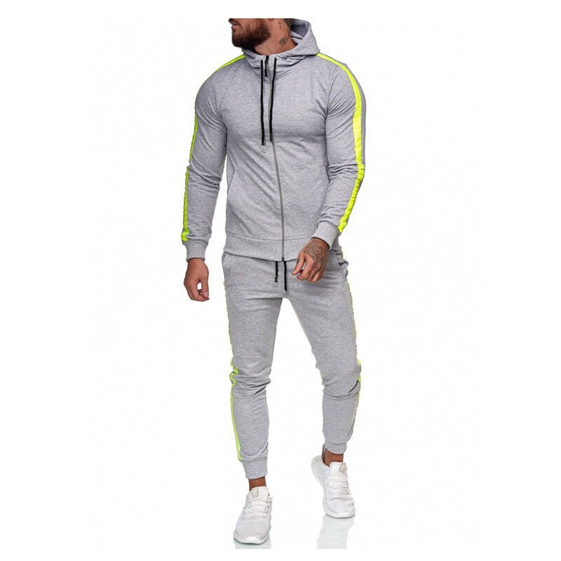 Men's Athletic Casual Tracksuit Pants Hooded Full Zip Jacket Sweatsuit Hooded Active Suit