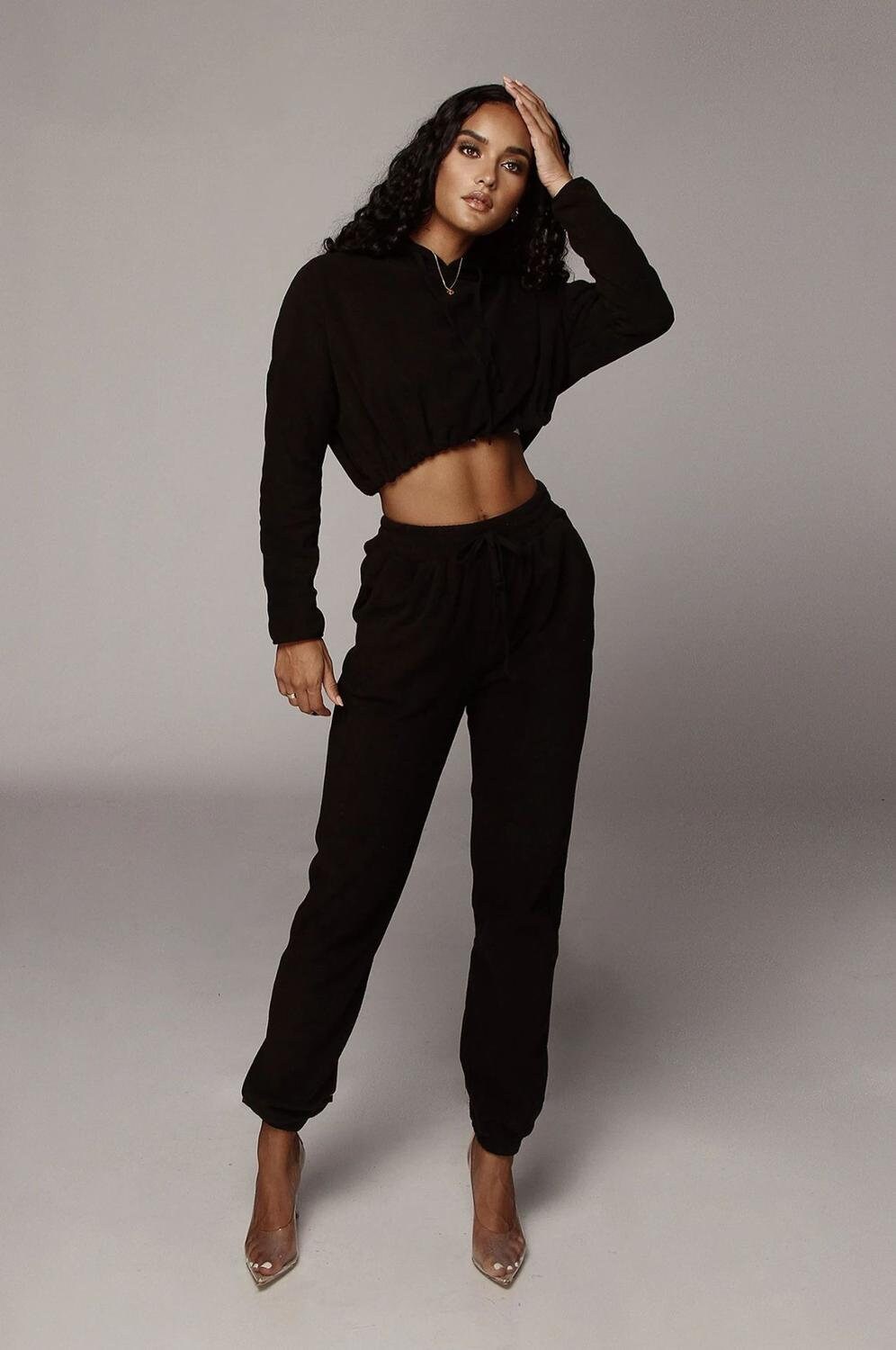 Women Two Piece Set Casual Pullover with Drawstring Workout Athletic Tracksuit
