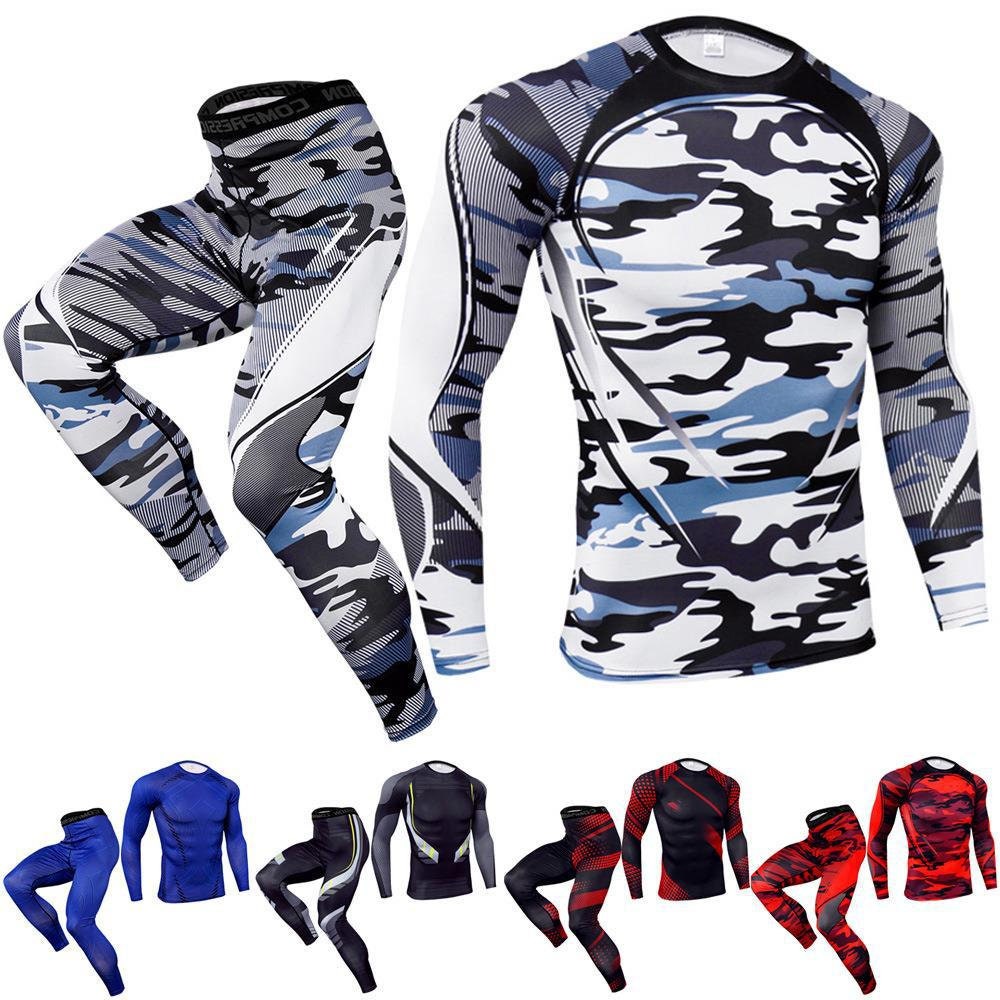 2Pcs Men's Compression Pants Shirt Top Long Sleeve Athletic Clothing Men Workout
