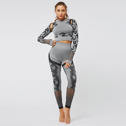 Camouflage yoga set 2 Pieces Seamless High Waist Yoga Leggings with Long Sleeve Crop Top Gym Clothes Set