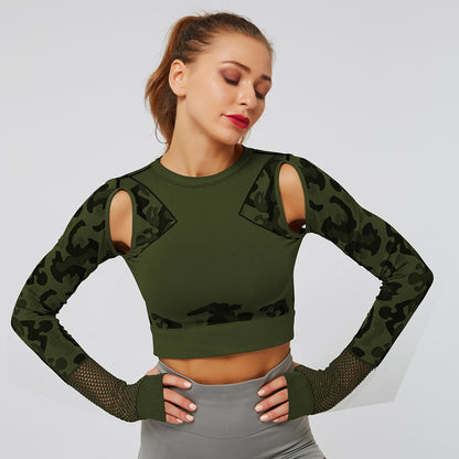 Camouflage yoga set 2 Pieces Seamless High Waist Yoga Leggings with Long Sleeve Crop Top Gym Clothes Set
