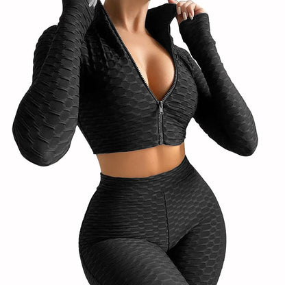 Women's Yoga Wear Fashion 2 Piece Long-sleeved Casual Sports Suit
