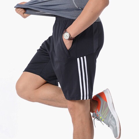 Mens 3-Stripes Shorts, Athletic Shorts for Men with Pockets and Elastic Waistband