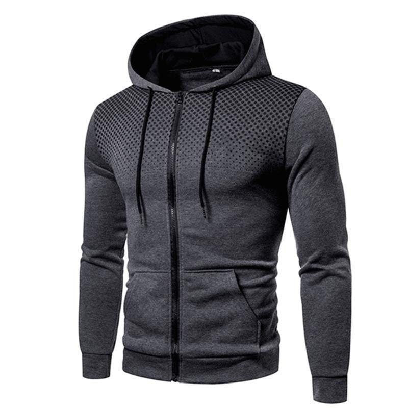 Men's Sports Casual Full Zipper Long-Sleeved Hooded Sweater with Pockets Jogging Track and Filed Gym Training Hoodie