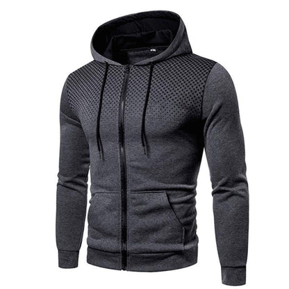 Men's Sports Casual Full Zipper Long-Sleeved Hooded Sweater with Pockets Jogging Track and Filed Gym Training Hoodie