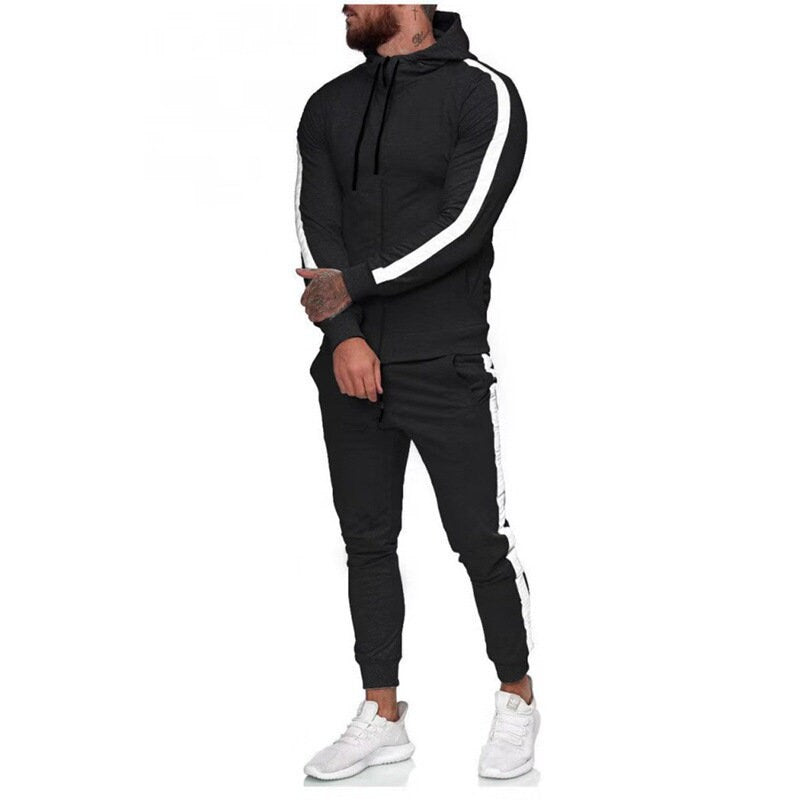 Men's Athletic Casual Tracksuit Pants Hooded Full Zip Jacket Sweatsuit Hooded Active Suit