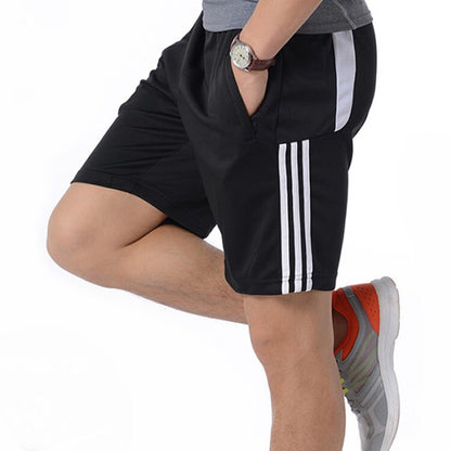 Mens 3-Stripes Shorts, Athletic Shorts for Men with Pockets and Elastic Waistband