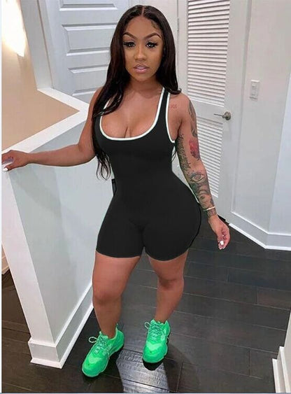 Women One Piece Short Bodycon Jumpsuit,Sexy Sleeveless Sports Jumpsuit Zipper Romper Clubwear