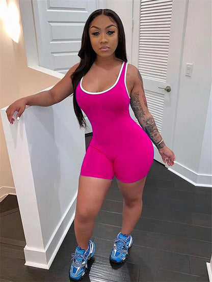 Women One Piece Short Bodycon Jumpsuit,Sexy Sleeveless Sports Jumpsuit Zipper Romper Clubwear