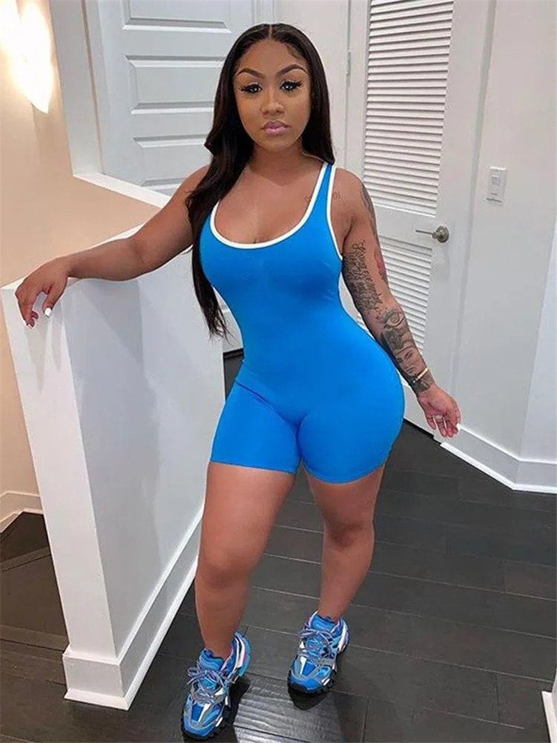 Women One Piece Short Bodycon Jumpsuit,Sexy Sleeveless Sports Jumpsuit Zipper Romper Clubwear