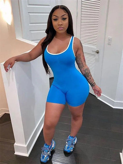 Women One Piece Short Bodycon Jumpsuit,Sexy Sleeveless Sports Jumpsuit Zipper Romper Clubwear