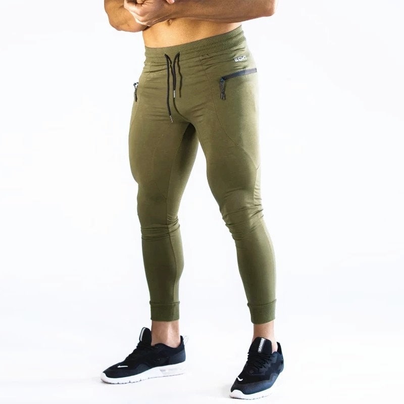 Mens Fitted Zipped Pocket Joggers, Athletic Running Sport Jogger Pants with Zipper Pockets