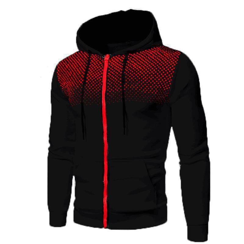 Men's Sports Casual Full Zipper Long-Sleeved Hooded Sweater with Pockets Jogging Track and Filed Gym Training Hoodie