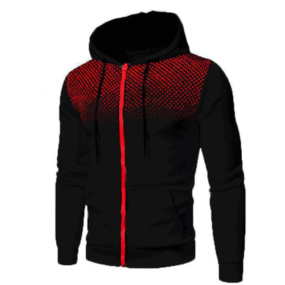 Men's Sports Casual Full Zipper Long-Sleeved Hooded Sweater with Pockets Jogging Track and Filed Gym Training Hoodie