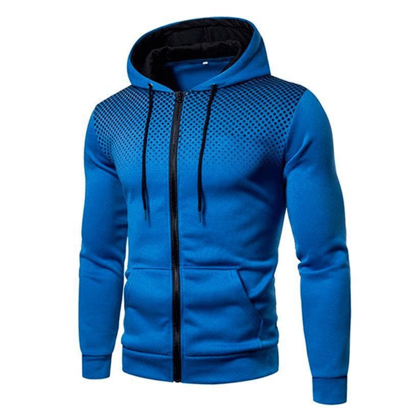 Men's Sports Casual Full Zipper Long-Sleeved Hooded Sweater with Pockets Jogging Track and Filed Gym Training Hoodie