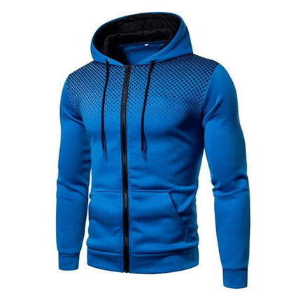 Men's Sports Casual Full Zipper Long-Sleeved Hooded Sweater with Pockets Jogging Track and Filed Gym Training Hoodie