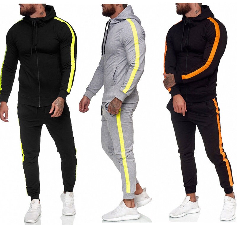 Men's Athletic Casual Tracksuit Pants Hooded Full Zip Jacket Sweatsuit Hooded Active Suit