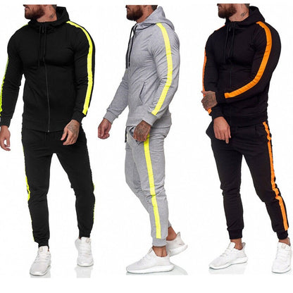 Men's Athletic Casual Tracksuit Pants Hooded Full Zip Jacket Sweatsuit Hooded Active Suit
