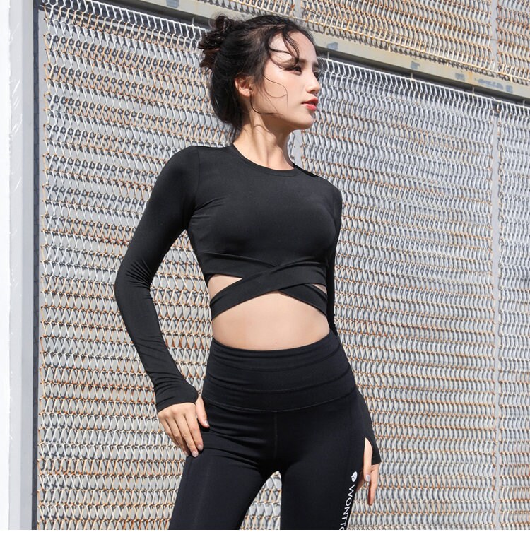Womens Workout Crop Top Seamless Shirt Athletic Long Sleeve Fitness Tight Tee Long-sleeved Quick-Drying Top