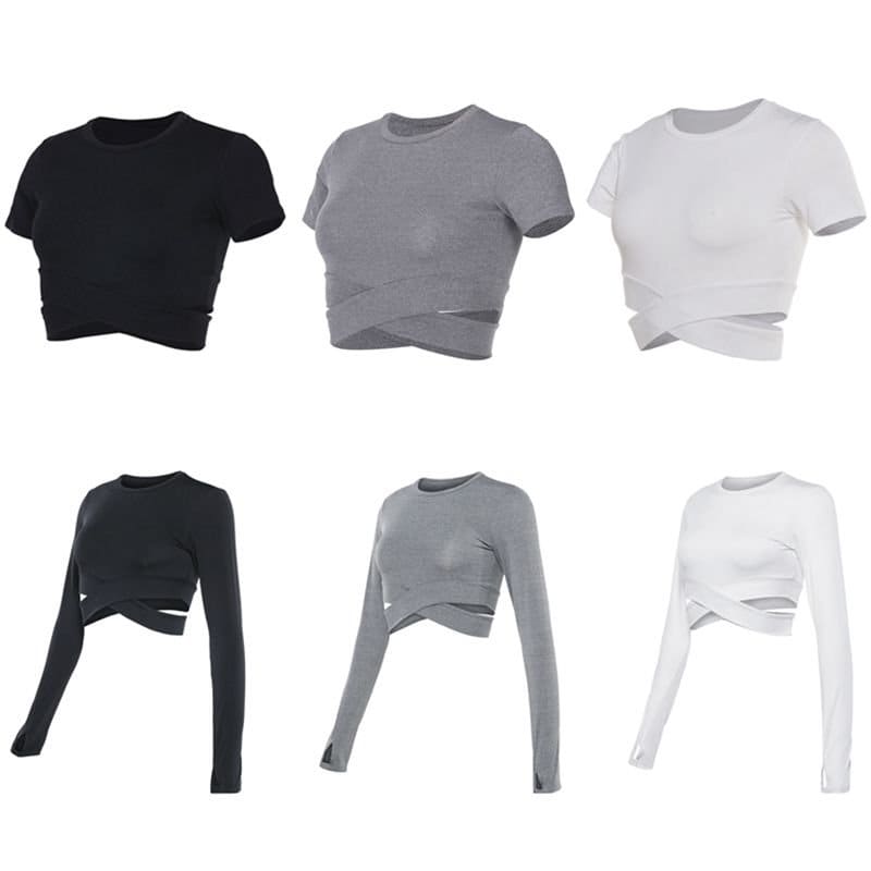 Womens Workout Crop Top Seamless Shirt Athletic Long Sleeve Fitness Tight Tee Long-sleeved Quick-Drying Top