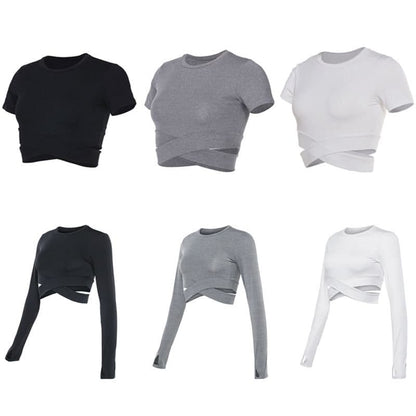 Womens Workout Crop Top Seamless Shirt Athletic Long Sleeve Fitness Tight Tee Long-sleeved Quick-Drying Top