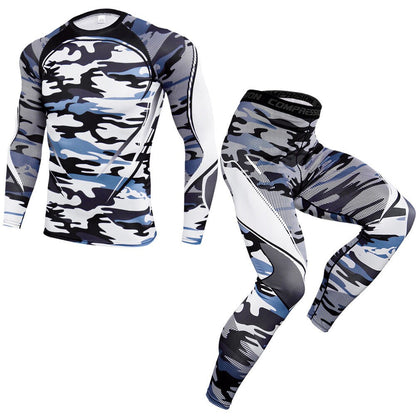 Mens 2Pcs Compression Pants Shirt Top Long Sleeve Athletic Set Quick- Drying