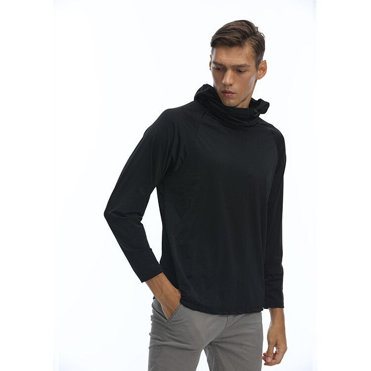 Mens Long Sleeve Light Sun Protection Performance Hoodie with Face Mask  Dry Fit