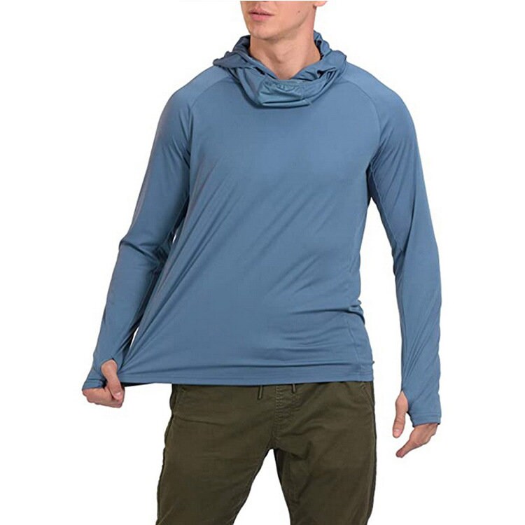 Mens Long Sleeve Light Sun Protection Performance Hoodie with Face Mask  Dry Fit