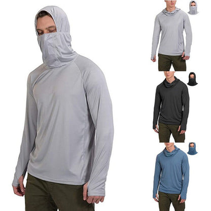 Mens Long Sleeve Light Sun Protection Performance Hoodie with Face Mask  Dry Fit