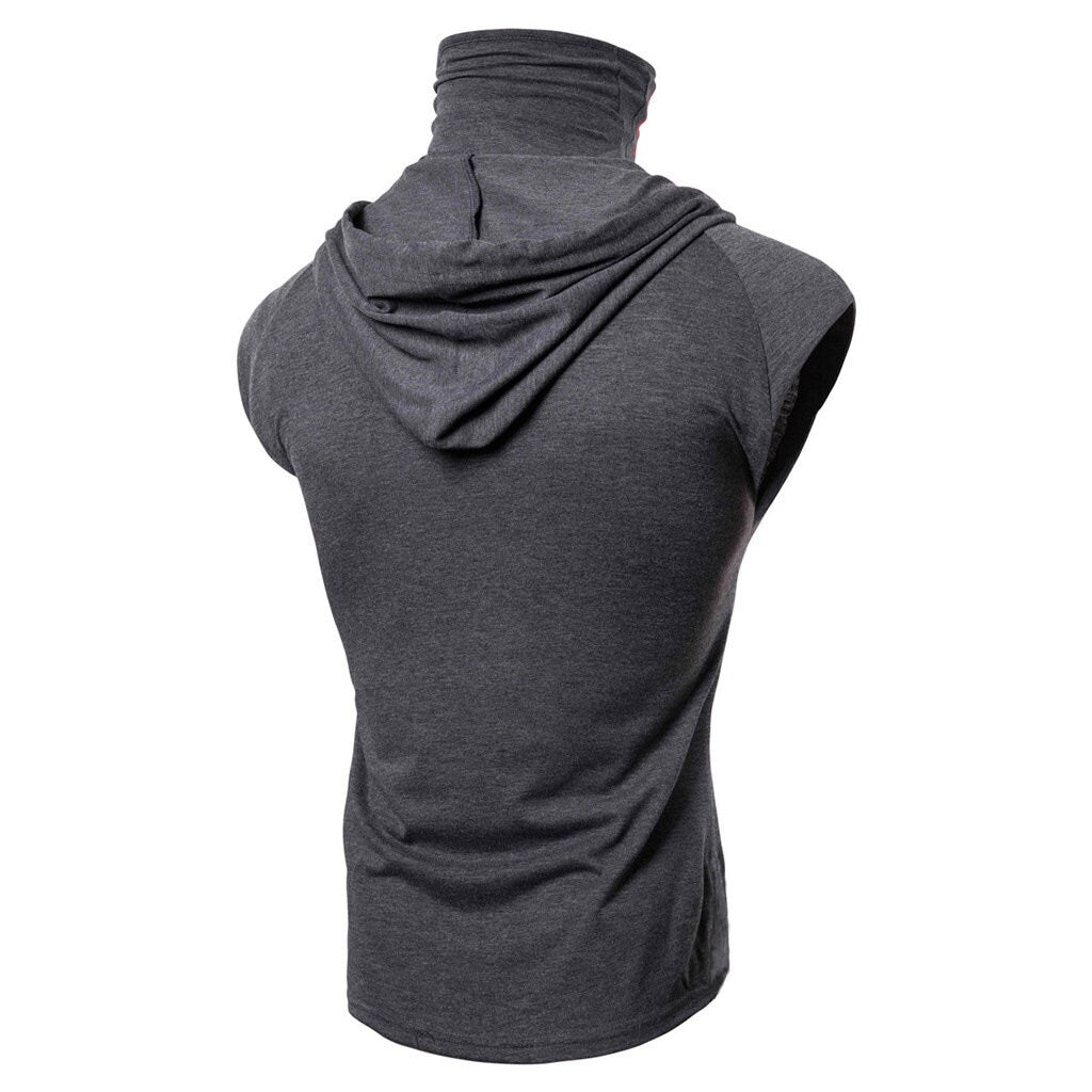 Men's Masked Hoodie Button Sports Vest Shirt Sleeveless Hoodie Sun Protection