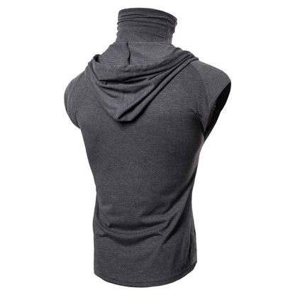 Men's Masked Hoodie Button Sports Vest Shirt Sleeveless Hoodie Sun Protection