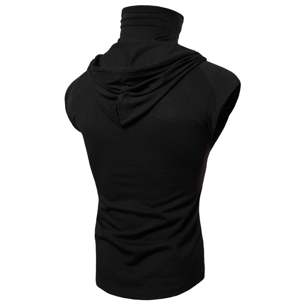 Men's Masked Hoodie Button Sports Vest Shirt Sleeveless Hoodie Sun Protection
