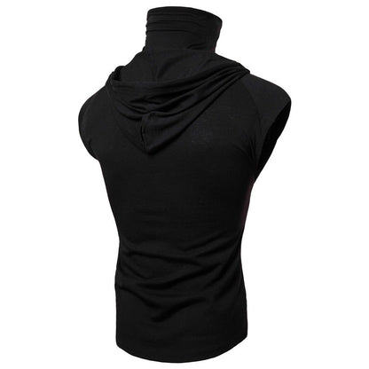 Men's Masked Hoodie Button Sports Vest Shirt Sleeveless Hoodie Sun Protection