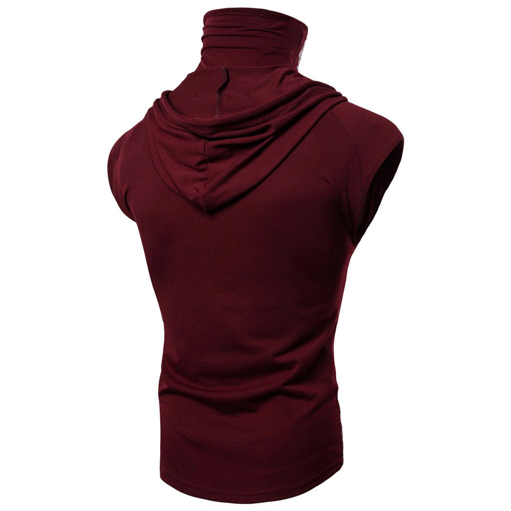 Men's Masked Hoodie Button Sports Vest Shirt Sleeveless Hoodie Sun Protection