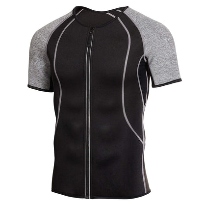 Mens Waist Trainer Shirt, Gym Sweat Top Workout Shirt, Body Shaper With Zipper