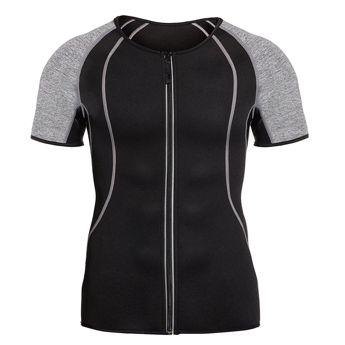 Mens Waist Trainer Shirt, Gym Sweat Top Workout Shirt, Body Shaper With Zipper