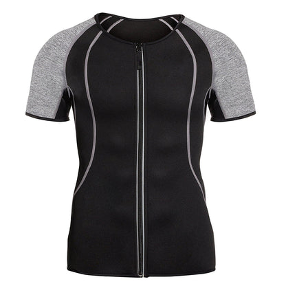 Mens Waist Trainer Shirt, Gym Sweat Top Workout Shirt, Body Shaper With Zipper