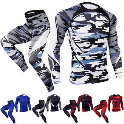 2Pcs Men's Compression Pants Shirt Top Long Sleeve Athletic Clothing Men Workout