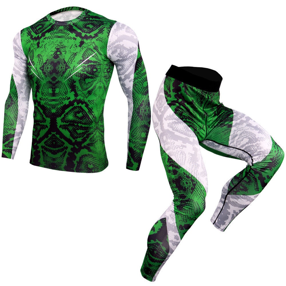2Pcs Men's Compression Pants Shirt Top Long Sleeve Athletic Clothing Men Workout