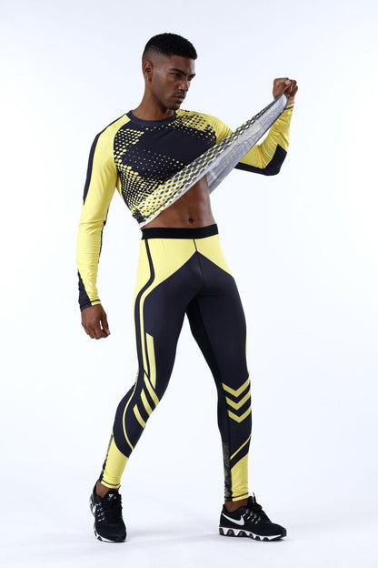 2Pcs Men's Compression Pants Shirt Top Long Sleeve Athletic Clothing Men Workout