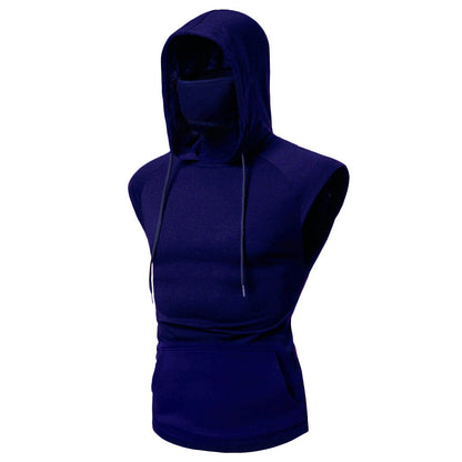 Men's Masked Hoodie Button Sports Vest Shirt Sleeveless Hoodie Sun Protection