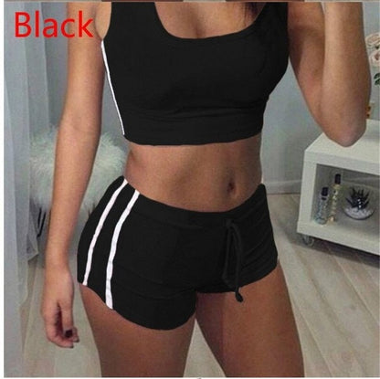 Womens Casual 2 Piece Sleeveless Crop Top and Striped Shorts Sets Tracksuits
