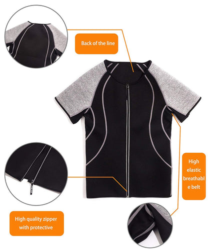Mens Waist Trainer Shirt, Gym Sweat Top Workout Shirt, Body Shaper With Zipper