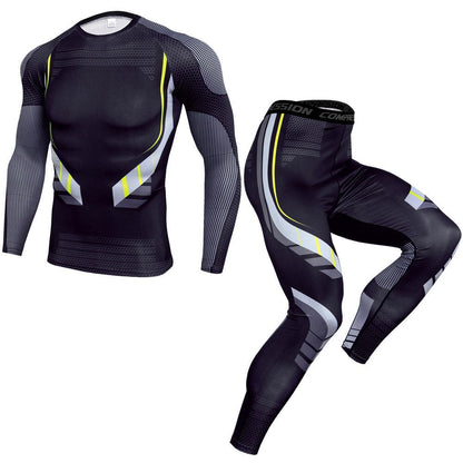 2Pcs Men's Compression Pants Shirt Top Long Sleeve Athletic Clothing Men Workout