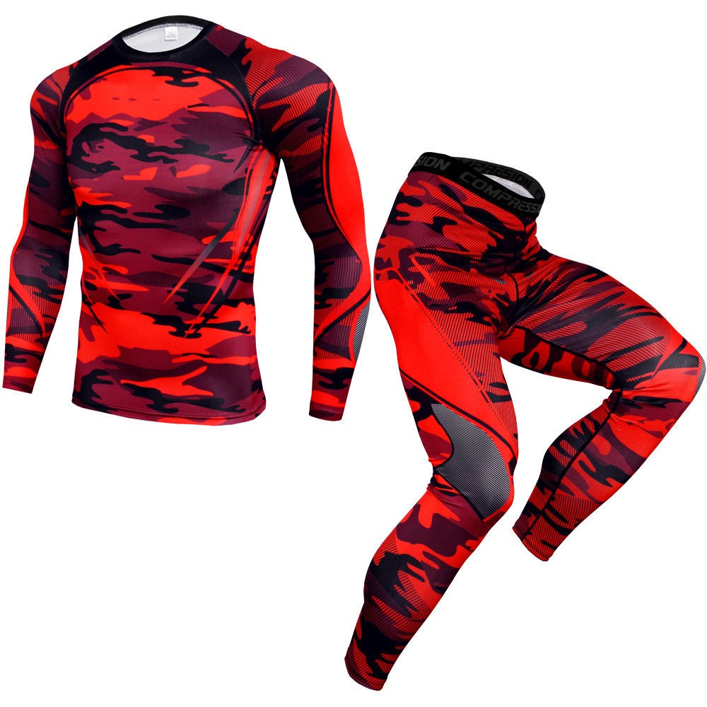 2Pcs Men's Compression Pants Shirt Top Long Sleeve Athletic Clothing Men Workout