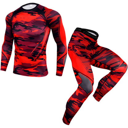 2Pcs Men's Compression Pants Shirt Top Long Sleeve Athletic Clothing Men Workout