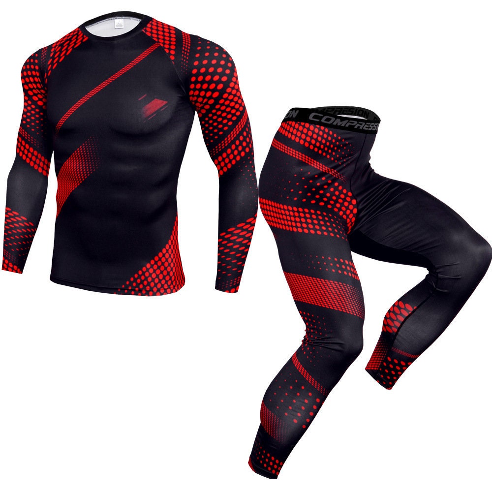 2Pcs Men's Compression Pants Shirt Top Long Sleeve Athletic Clothing Men Workout