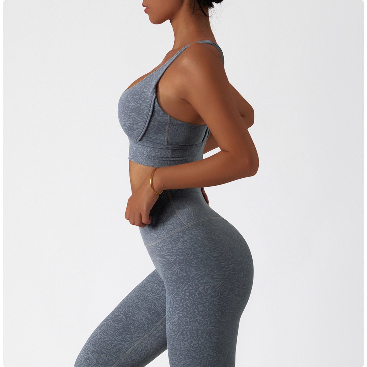 Women Workout Outfits, 2 Piece Ribbed Seamless Crop Tank High Waist Yoga